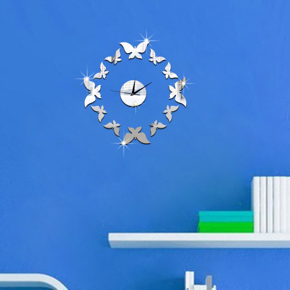 Baggrund vægdekoration krystal tredimensionelt sommerfugl ur spejl miljø akryl wallsticker cms 05