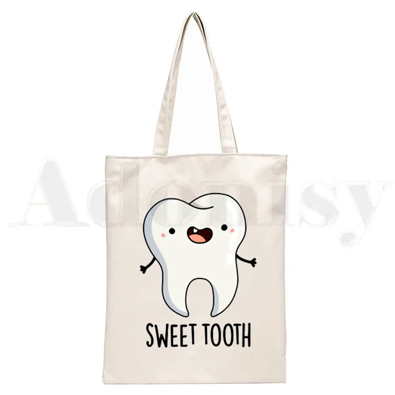 Tooth and Dentist Graphic Aesthetic Funny Handbags Shoulder Bags Casual Shopping Girls Handbag Women Canvas Bag: Brown