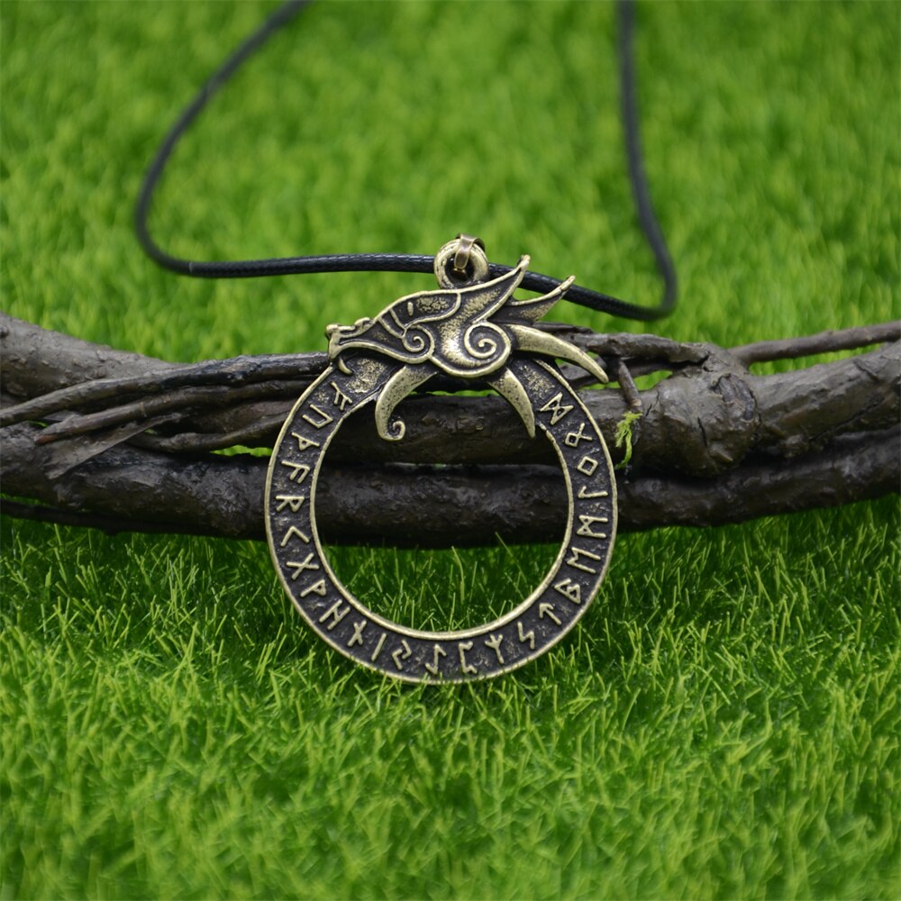 Runiczne runy amulet gotyckie akcesoria Ouroboros Norse smok Got naszyjnik wiking talizman biżuteria: Wax Chain brązowy