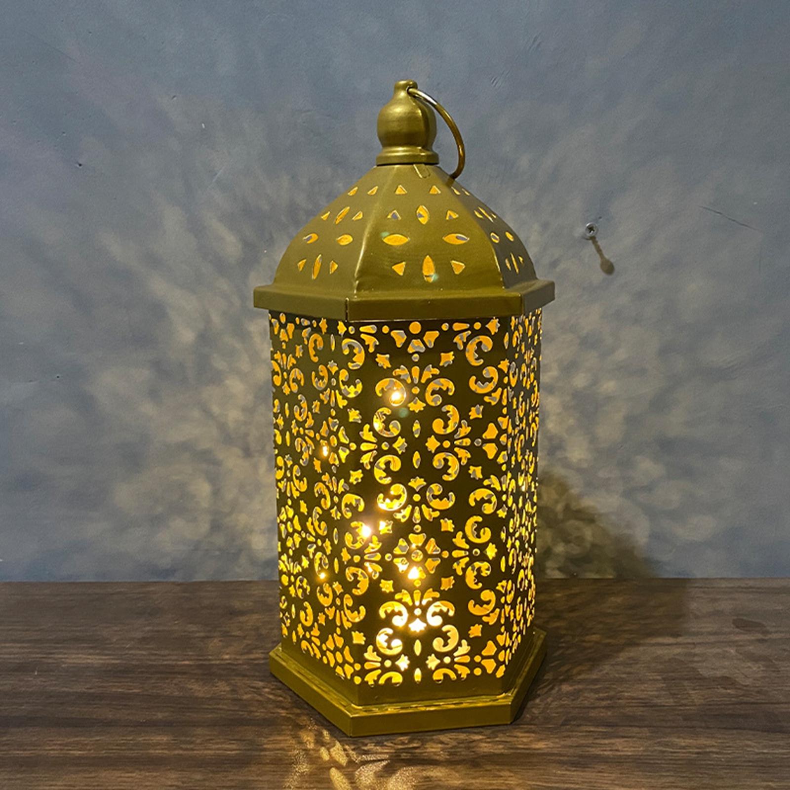 Hohl Geschnitzte Laterne Licht Dekorative Lampe für Wohnzimmer Dekoration: golden 29.7x15cm
