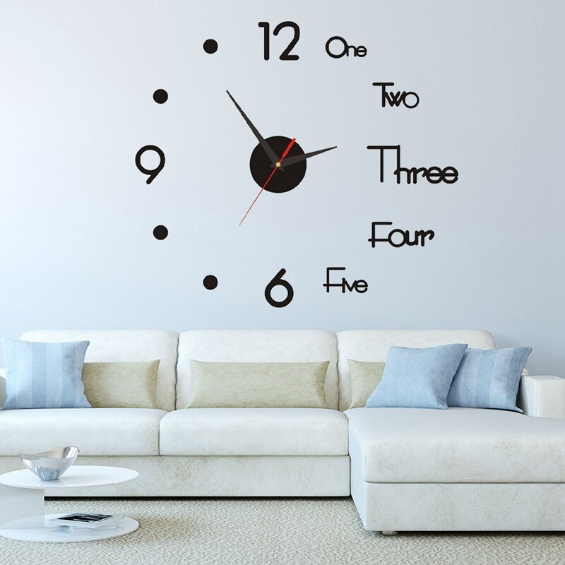 Wall Clock Watch Clocks 3d Diy Acrylic Mirror Stickers Living Room Home Office Decor Modern Wall Clock: BK