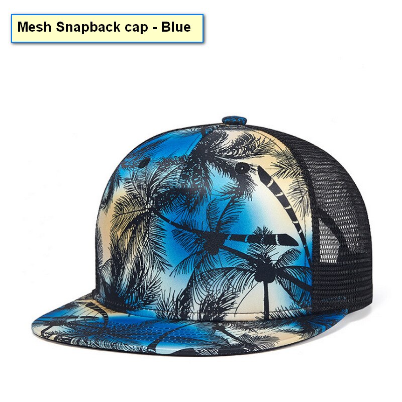Casquette de plage à rabat en noix de coco pour hommes, pour en bord de mer, impression 3D, casquettes Hip Hop, Street Dancer, chapeau de danse: Mesh Snapback -Blue