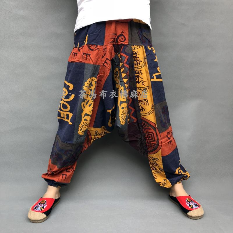 Vintage Mannen Casual Vrouwen Thaise Harembroek Baggy Boho Losse Aladdin Boho Festival Hippy Kiel Hoge Taille Jumpsuit Broek