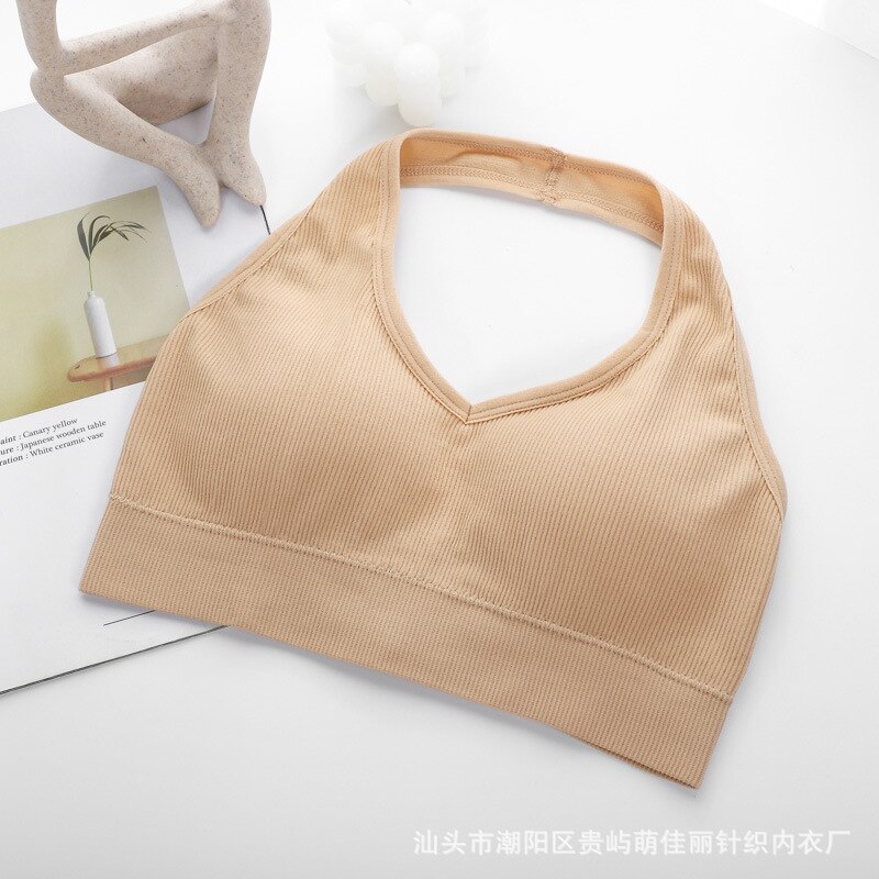 Breien Vest Halter Schoonheid Terug Zomer Streetwear Crop Top Vrouwen Tank Top Mouwloos Hemdje Vrouwen: apricot vest