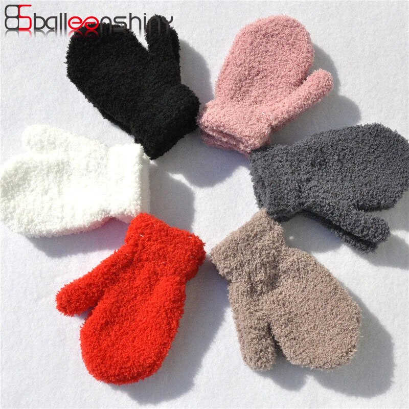 Balleenshiny Kids Gloves Winter Baby Plush Coral Gloves Toddler Full Fingers Cute Mittens Warm Windproof Glove For Boys Girls