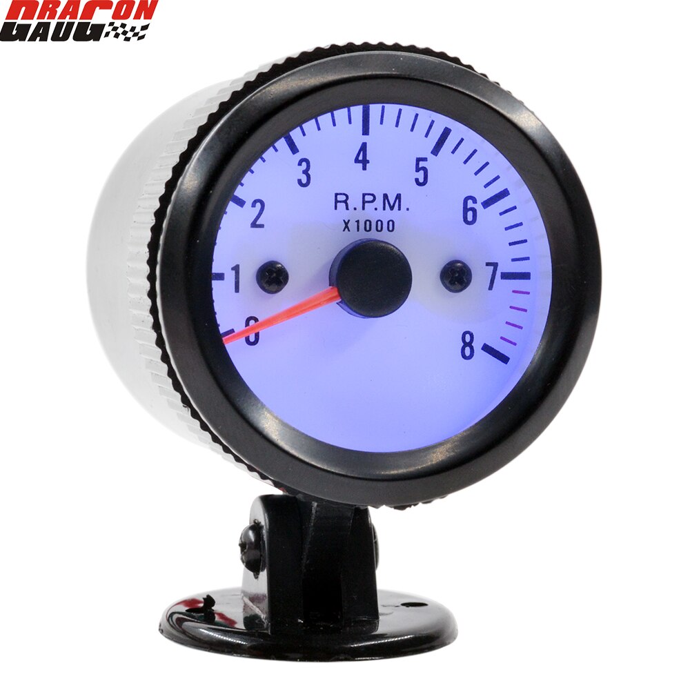 Dragon 2 Inch Black Shell Blue Light Car Rev Tachometer Pointer Gauge Gasoline Vehicle For 4.6.8 Cylinde RPM Meter