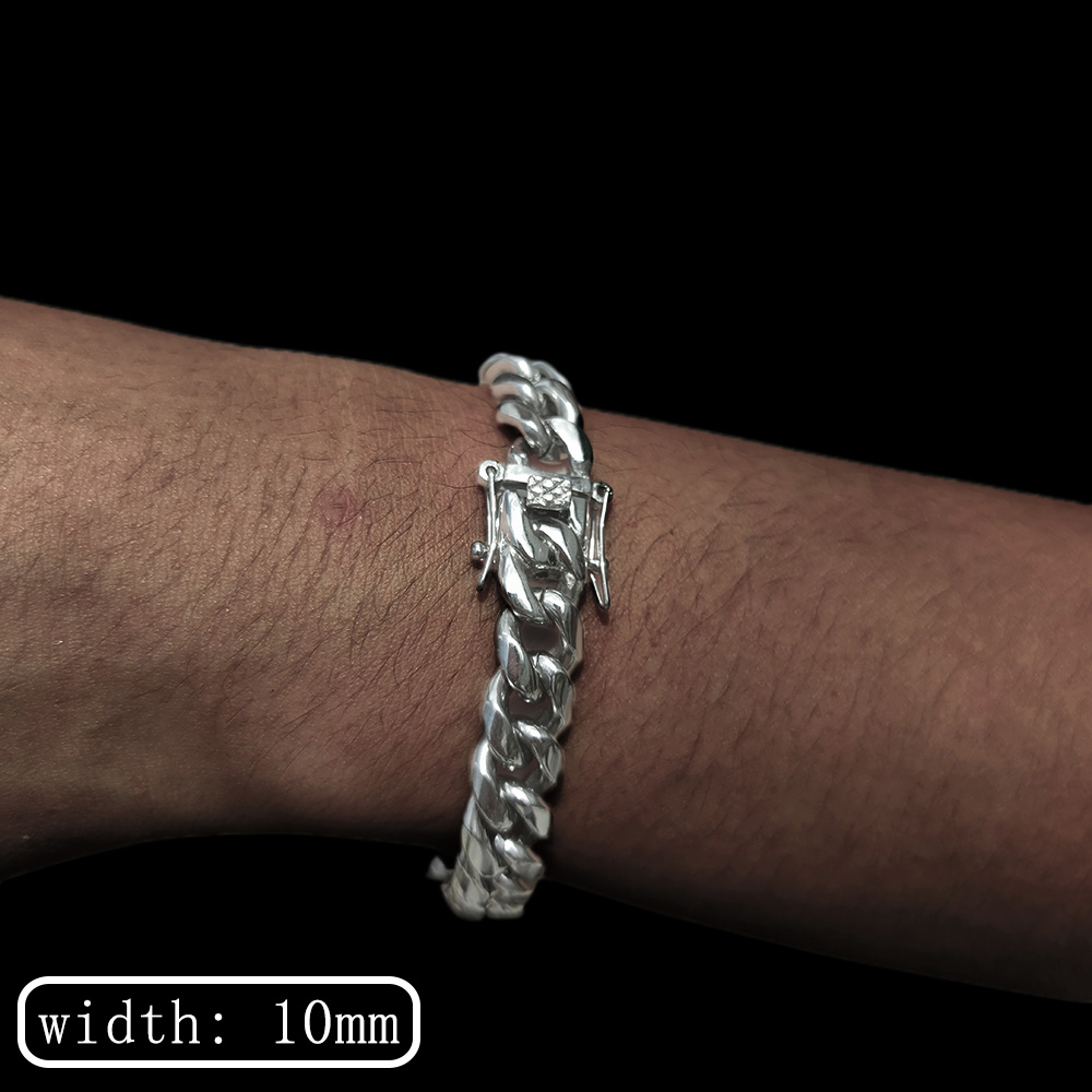 Men Stainless Steel Bracelet 6-14mm 18 K Gold Plated Miami Cuban Link Charm Bracelet For Men Pulsera Acero Inoxidable: 17cm / dark green