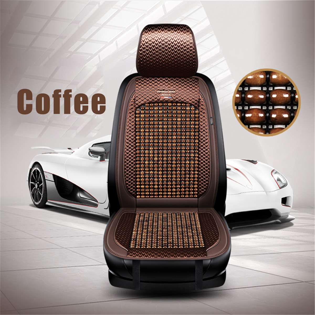 Bil træ perle sædehynde sommer køligt læder bil sæde betræk åndbar håndlavet auto sædeunderlag universel auto tilbehør: Type 2- kaffe