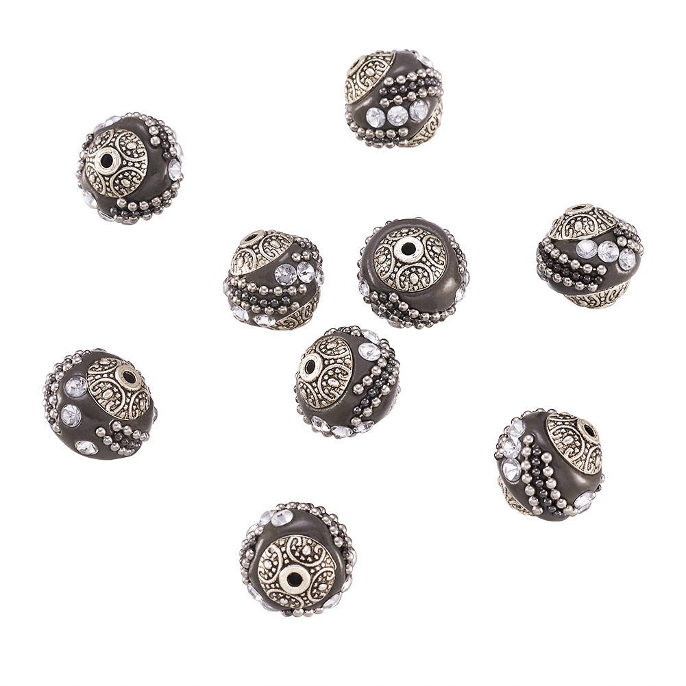 10 peças 14-15mm contas redondas soltas feitas à mão indonésia para fazer jóias pulseira diy com núcleos de liga banhados a prata antiga: Laranja