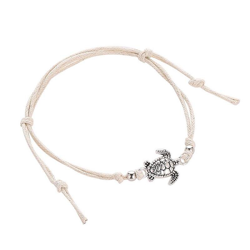 sommer Strand Schildkröte Geformt Charme Seil String Fußkettchen Für Frauen Ankle Armband Frau Sandalen Auf die Bein Kette Fuß schmuck: Ivory