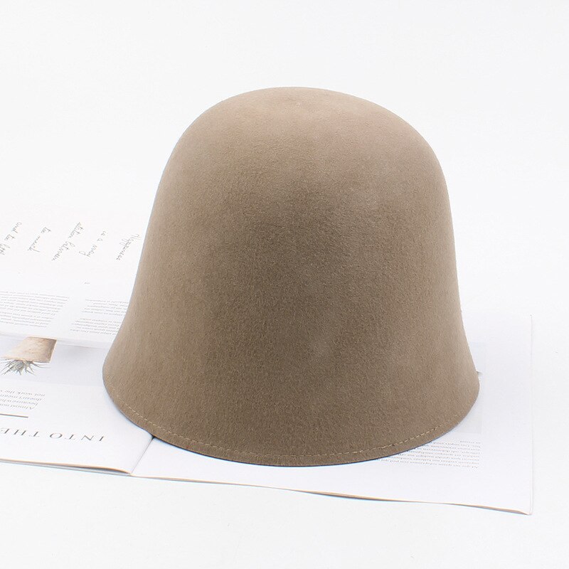 Autumn Wool Bucket Hats Women Bucket Caps Solid Simplicity Hat Caps For Lady: Khaki