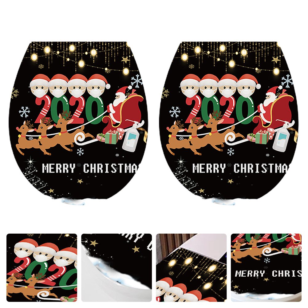 2Pcs Koelkast Sticker Wc Sticker Mooie Cartoon Xmas Sticker Raamstickers Voor Thuis Badkamer Kerst