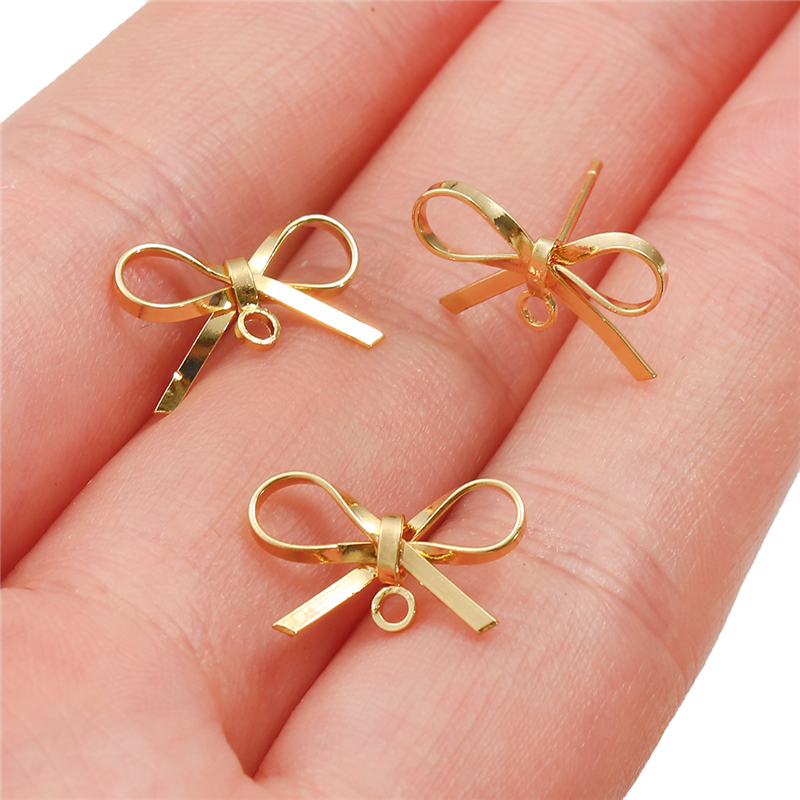 18K Gold Plated 1Pair 14.5x8.5mm Brass Copper Ribbon Bow Style Stud Earring for DIY Earring Jewelry Findings Making