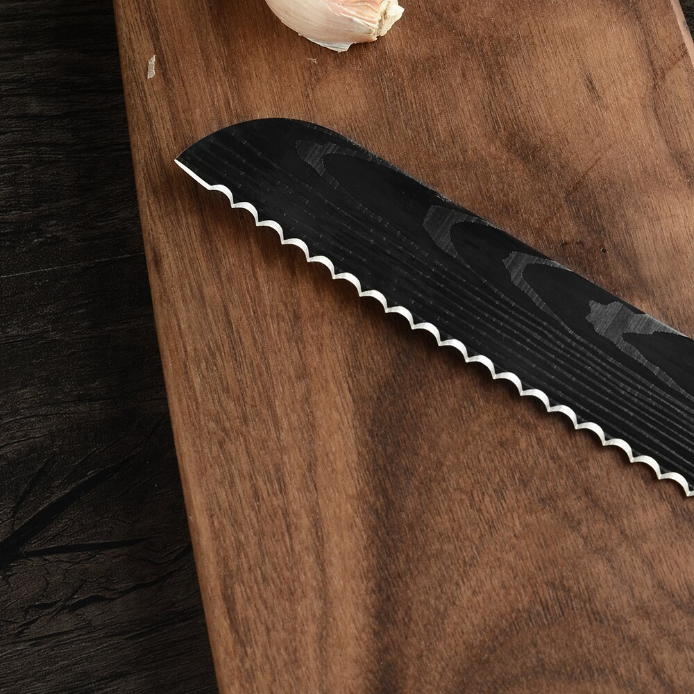 Coobness takket brødkniv 8 tommer køkkenbrødknive rustfrit stålkniv kagebrød toast udskæringsknive værktøj med låg