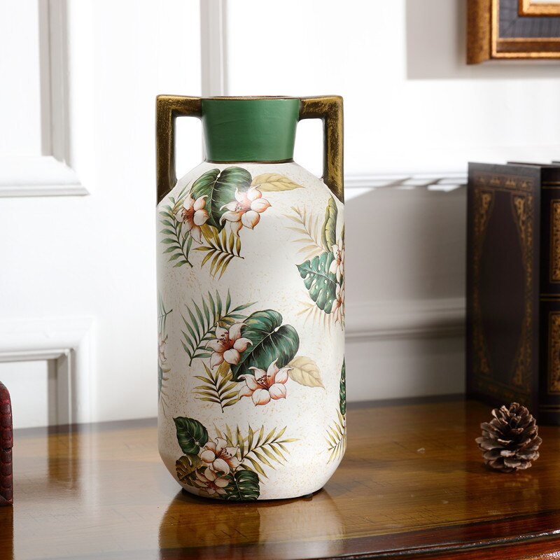 American Ceramics Vase Flower Pattern Rustic Home Decor Desktop Floral Arrangement Flowers Vases Antique Decorative Ornaments: B-Large
