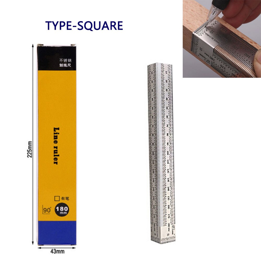 High-Precision Caliper Woodworking Tools Hole Ruler Stainless Scribing Mark Line Gauge Carpenter Super Sizer Measuring Tool: Type-Square