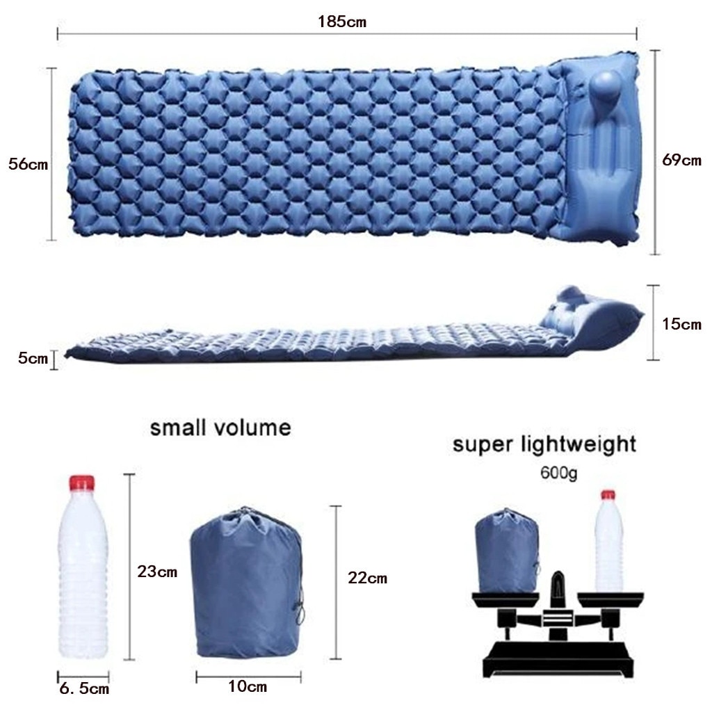 innovative sleeping pad fast filling air bag camping mat inflatable mattress with pillow life rescue 510g Nylon cushion pad#g3