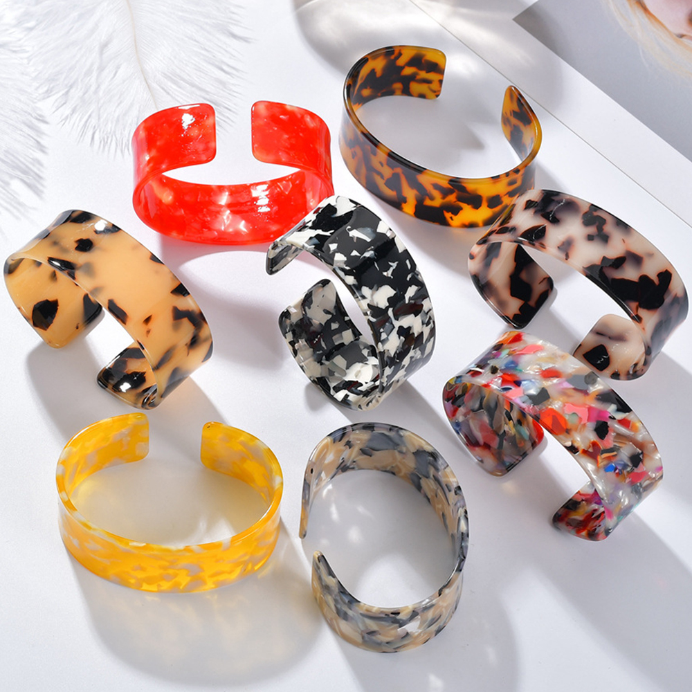 Acryl Luipaard Print Hars Armband Manchet Armbanden voor Vrouwen Meisjes Vintage Kleurrijke Open Bangles Sieraden