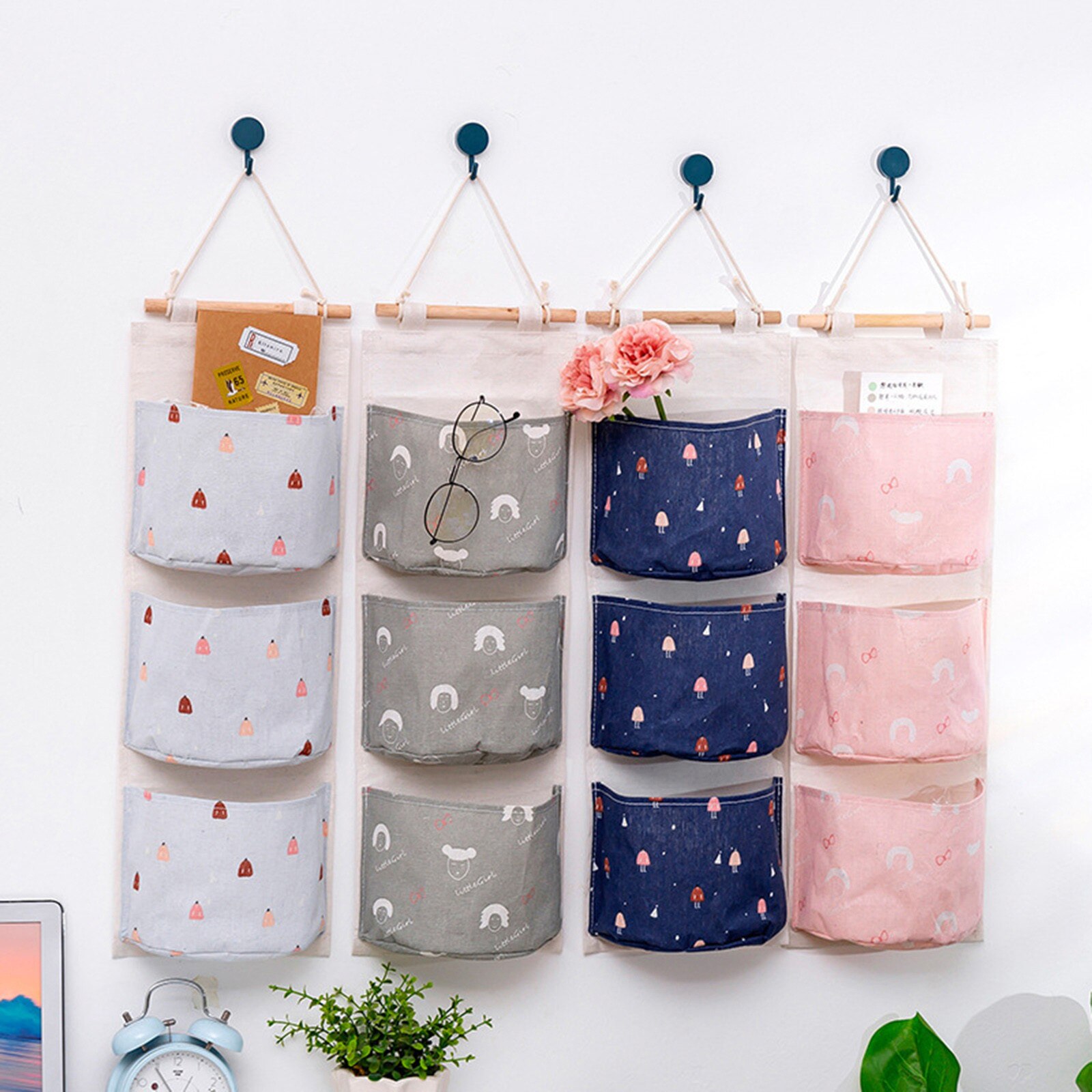 Organizador para cama y sofá, accesorio de almacenamiento con bolsillos para cabecera, colgador de pared, 3 bolsillos, para baño y bebé