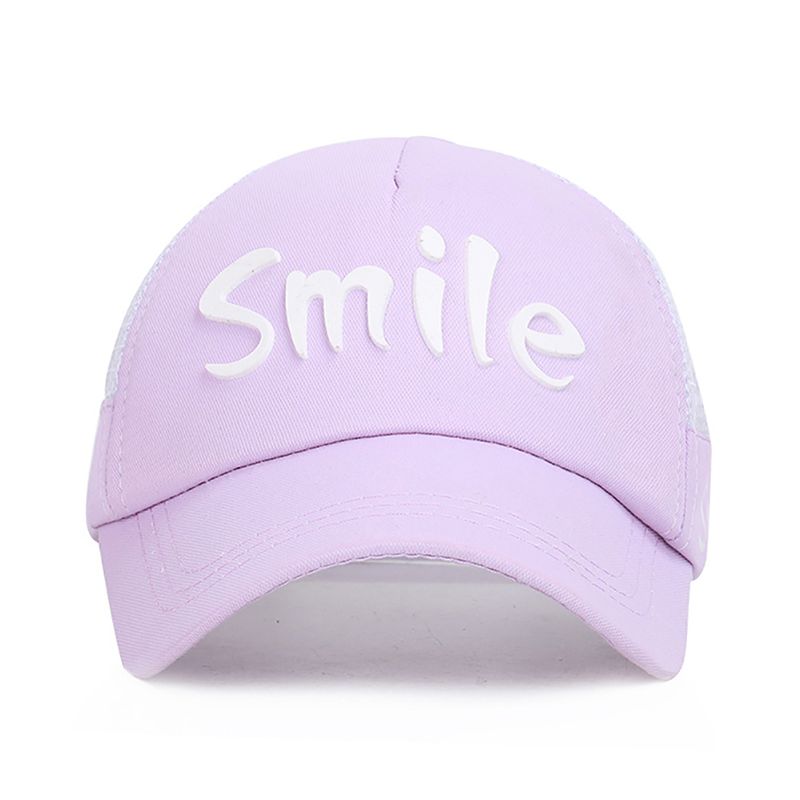 Peaked Cap With Adjustable Back Closure Children Summer Smile Letter Printed Mesh Baseball Hat Headwear Outdoor Sports Wear