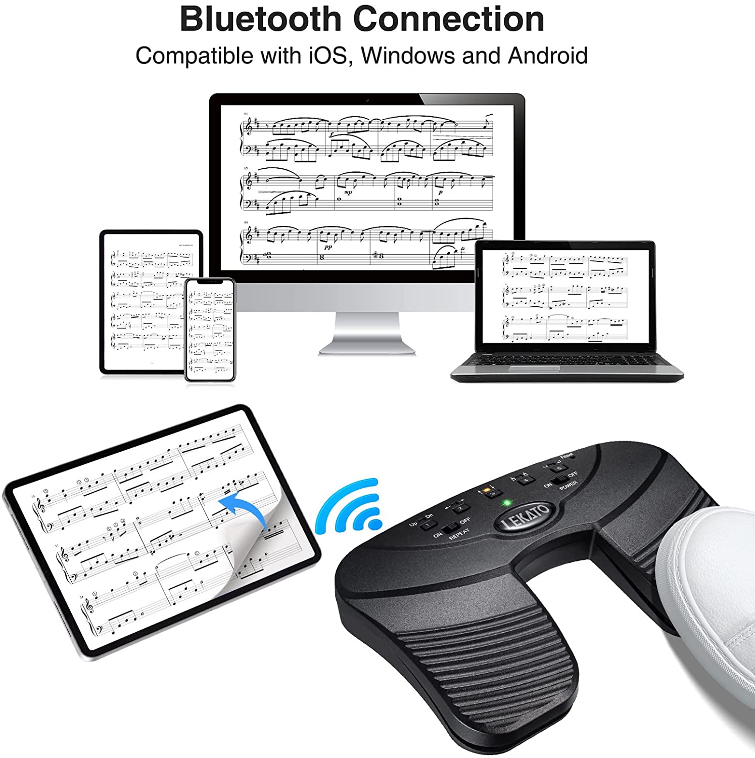 Lekato Bluetooth Page Music Turner Pedaal USB Oplaadbare Draadloze Page Turner Stil voetpedaal voor Ipad Iphone Tablet Laptop