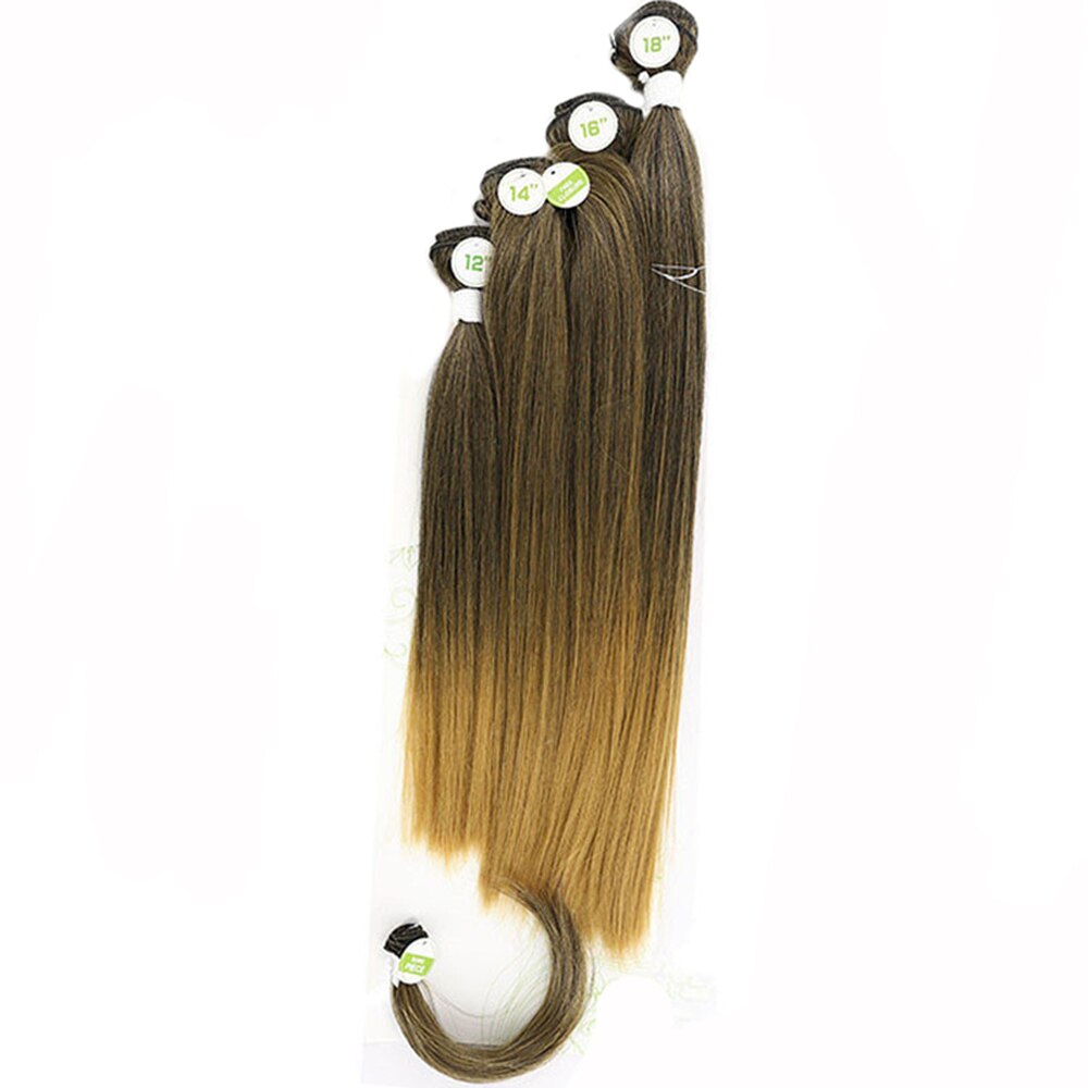 Yaki Straight Hair Bundles With Closure For Women X-TRESS Natural Black Synthetic Hair Weave Extensions 4 Bundles/Pack 12-18inch: T1B27