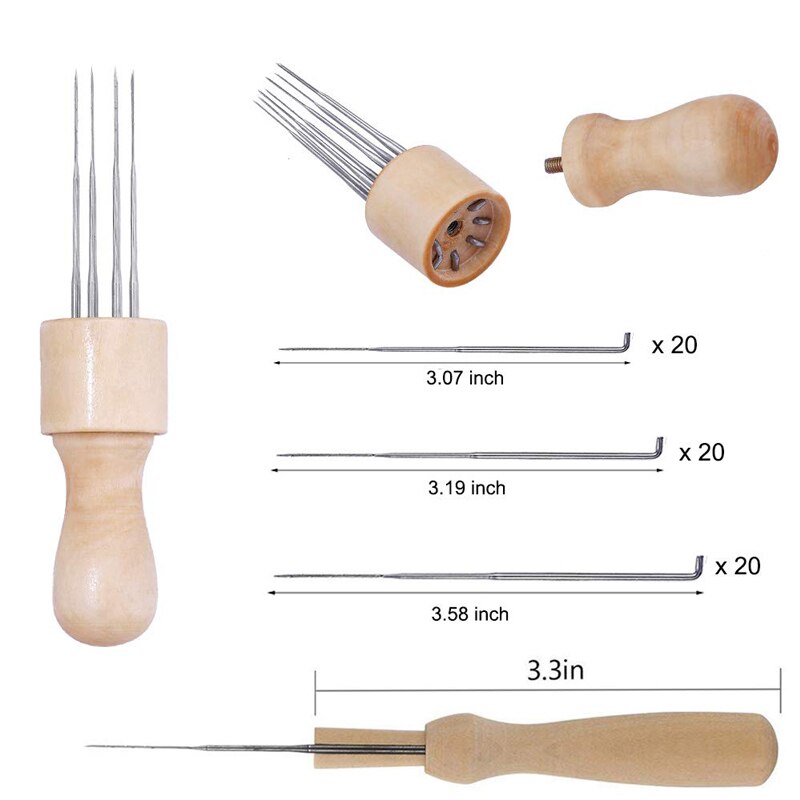 Imzay – kit d'aiguilles de couture, feutres, feutres, laine, kit de poche, outils de bricolage, avec manche en bois, bouteille transparente
