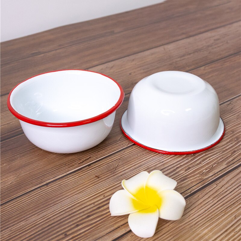 Japanese Ceramic Red and Blue Edge Enamel Bowl Household Large Rice Bowl Soup Noodle Dessert Bowl Kitchen Tableware