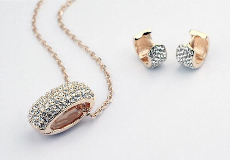 Crystal Jewelry Set Gold-color Necklace Earring Jewelry Sets For Women