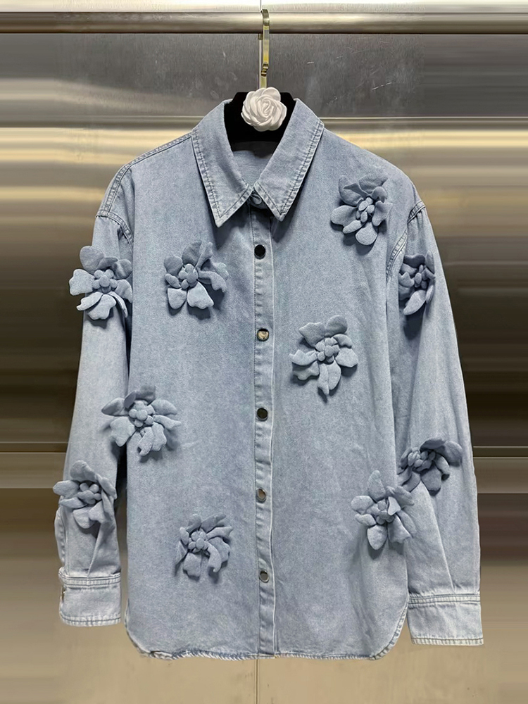 Vgh solide Patchwork Applikationen lässige Jeans jacken für Frauen Revers Langarm minimalist ischen losen Mäntel weiblichen Modestil: XL