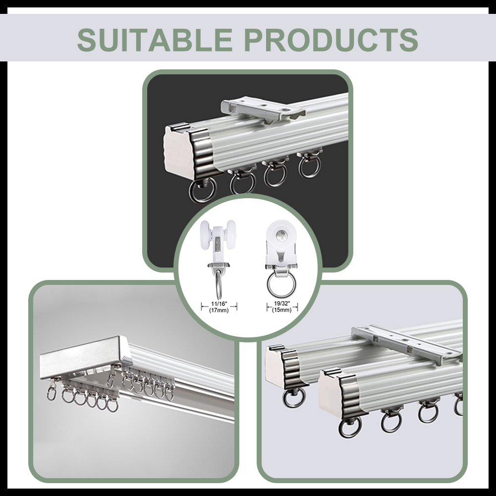 Polias de trilho de cortina de liga de alumínio, corredores para trilhos de cortina, serviço pesado