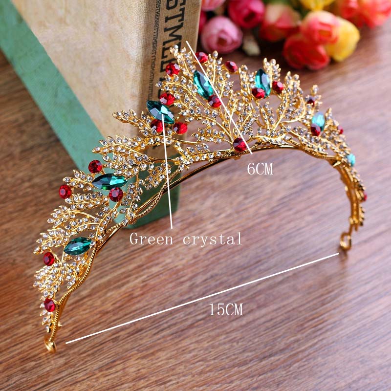 Princess Gold Tiara wedding Crown For bridal flower Headdress Headpiece Colorful Tiara Crystal Hair Jewelry T-712