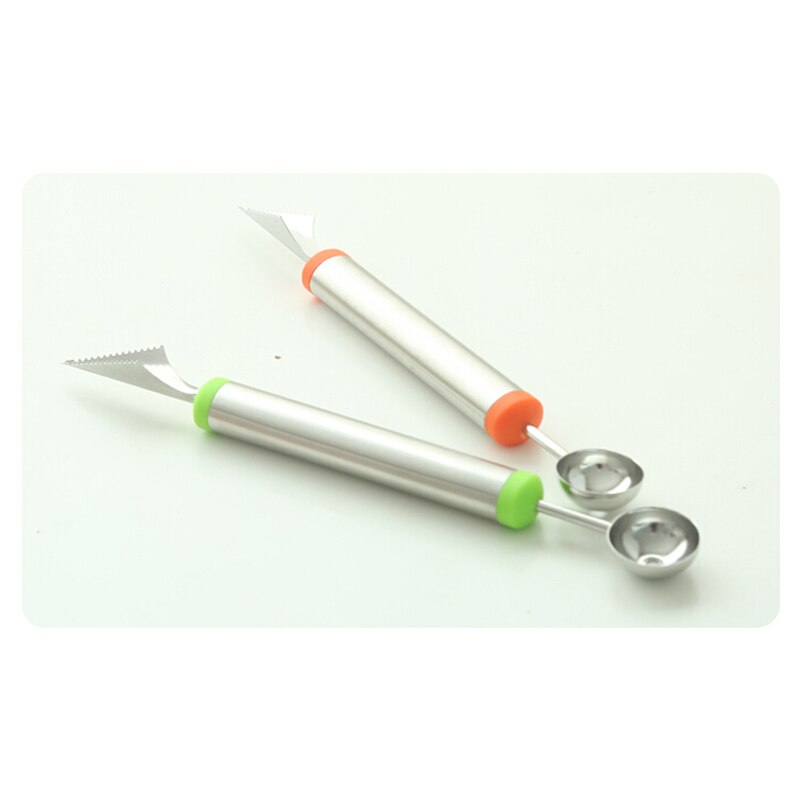 1 pc Double-End Kitchen Dual Function Stainless Steel Ice Cream Fruit Salad Scoop Spoon Baller Melon Carving Cutter