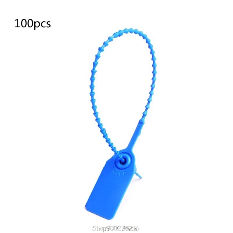 100 stk. engangs plast pull-tite sikkerhedstætninger skiltning nummereret selvlås  d14 20: Blå