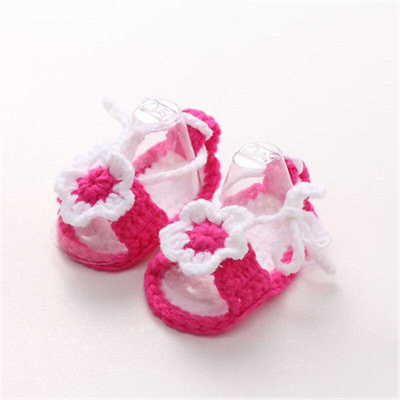 knitting wool Stretchy soft and comfortable Pink Newborn Soft Boys Girls Handmade Crochet Knit Sandals Booties Crib Shoes