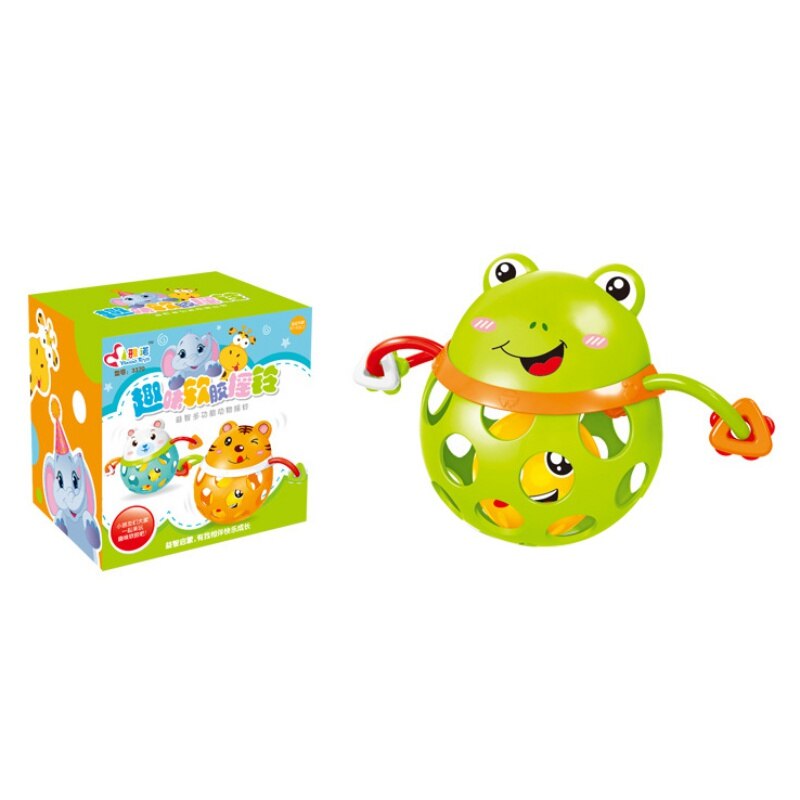 Neugeborene Baby Spielzeug Junge Mädchen Weichen Gummi Hohl Rassel Cartoon Tier Beißringe Ball Pädagogisches Spielzeug