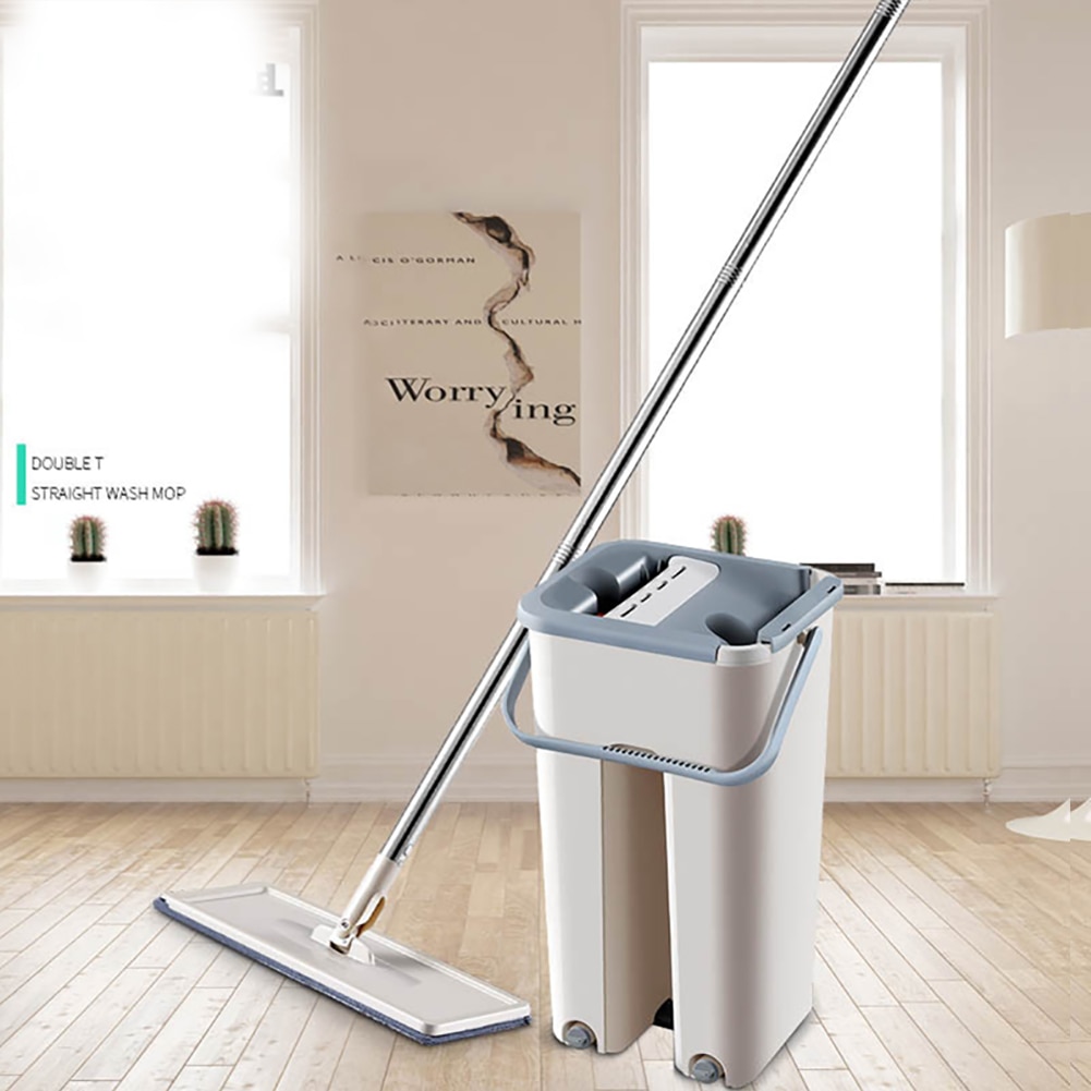 Gulv rengøring stue rebound automatisk spand udskiftning klud værktøj flad moppe sæt hjem klemme sanitære pladsbesparelse