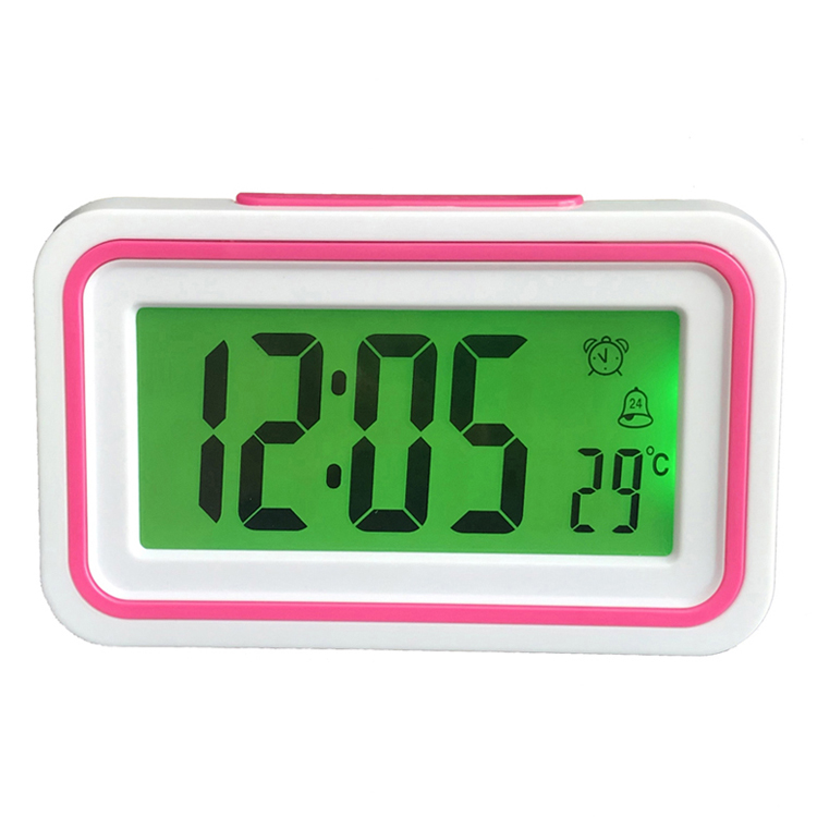 Digital español reloj despertador hablando de tiempo y temperatura para chico dormitorio de los niños despierta: Pink