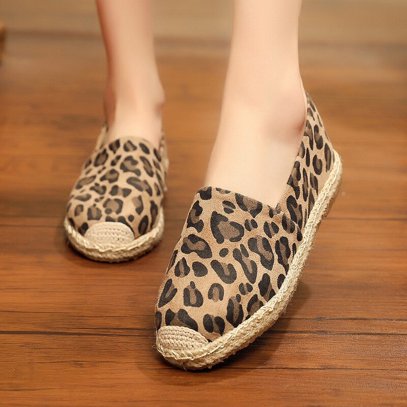 Spring Women Shoes Fisherman Shoes Canvas Slip-on Casual Loafer Flats Leopard Comfortable Casual Mules Espadrille Woman
