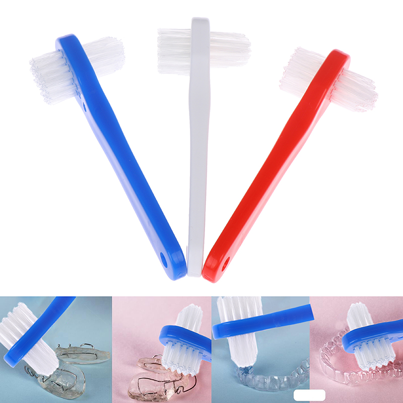 1 stks T-vorm Prothese Gewijd Plastic Borstel Tandenborstel Dual Head Valse Tanden Borstels Cleaner Voor Mondgezondheid