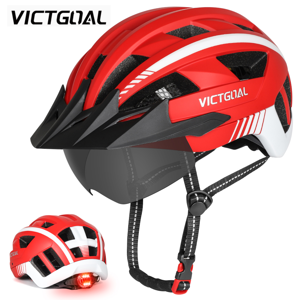 VICTGOAL LED Fietshelm met Zonneklep Goggle voor Mannen Vrouwen Scooter MTB Road Fietshelmen Verstelbare Fiets Veiligheidskappen