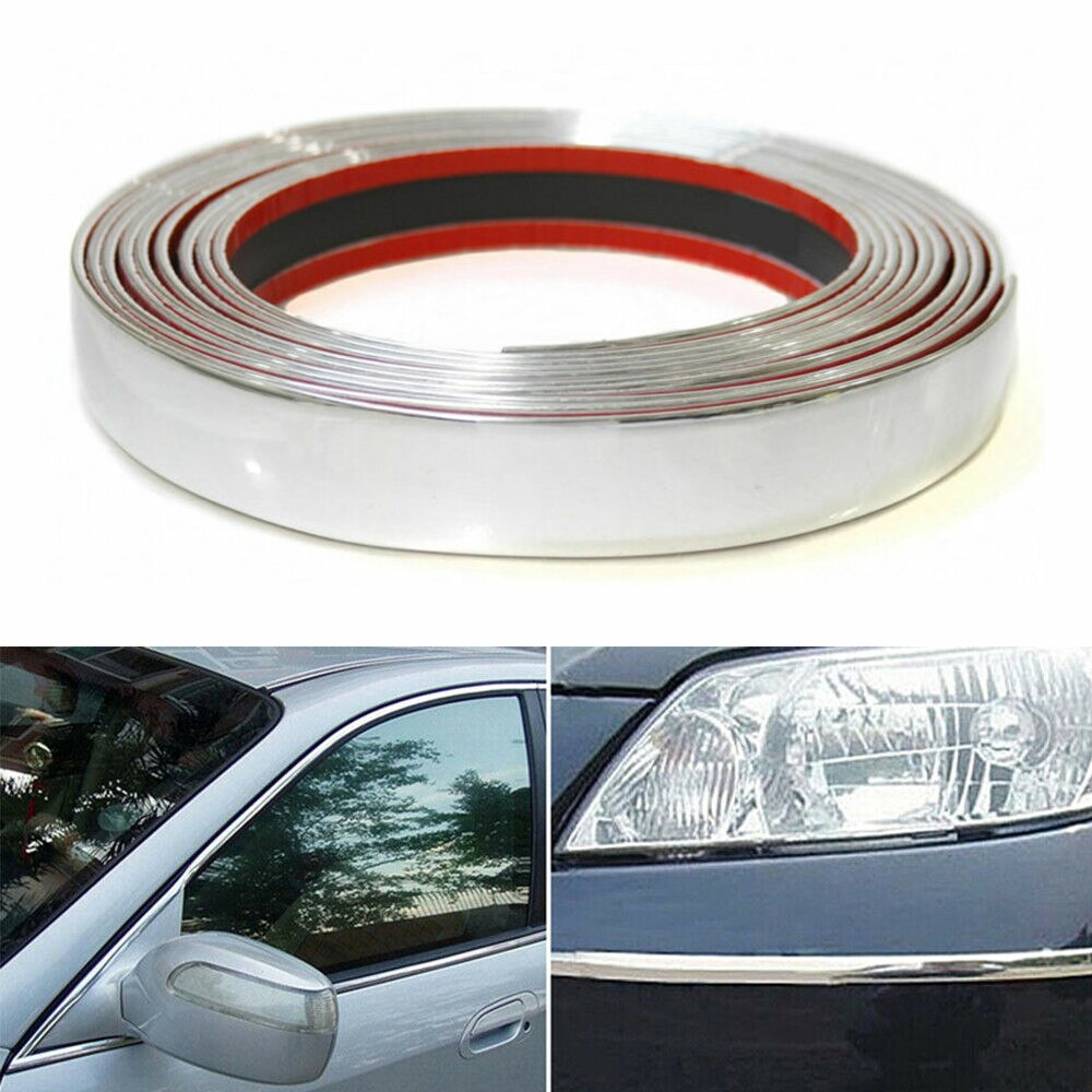 5M*25MM Car Chrome Styling Decoration Moulding Trim Strip Tape Protector Cover Soft PVC Chrome