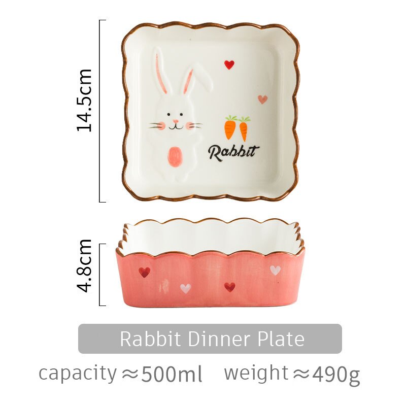 Cartoon style dinner plate barbecue plate salad plate ceramic dinner plate for children: Rabbit Dinner Plate