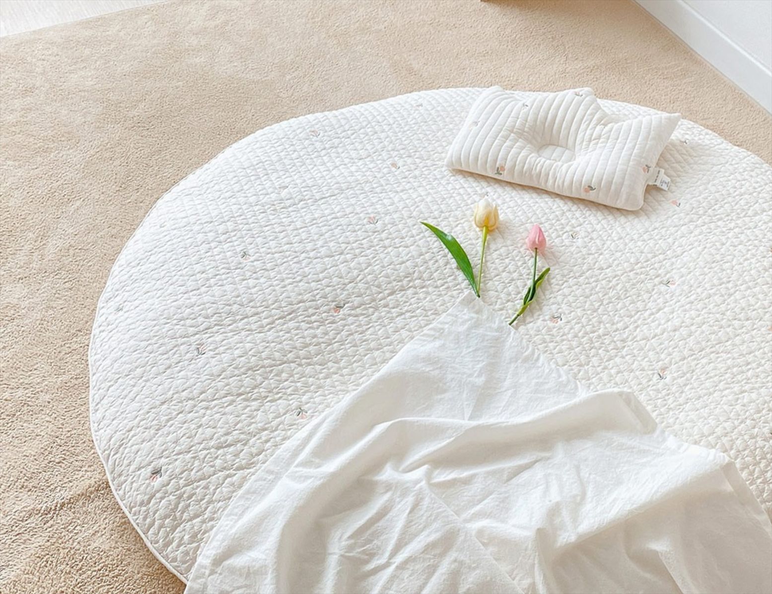 Tapis de sol rond et épais cousus en forme d&#39;ours pour bébé, accessoire de jeu coréen, tente décorative pour chambre de -né, accessoire Photo pour -né: tulip