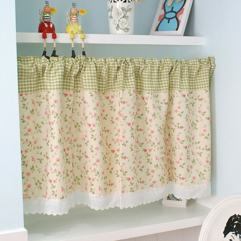 Cortina corta con dobladillo de encaje para cocina, cortinas pequeñas para ventana, cortina de polvo para puerta de armario, Panel de decoración de cafetería: S3 Short Curtains / 90x45cm