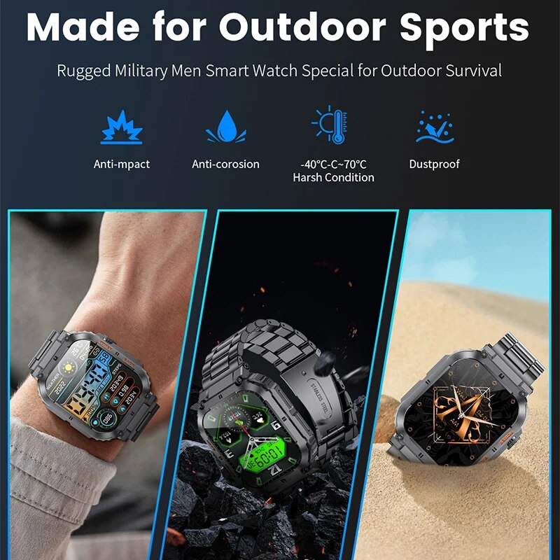 LIGE-Reloj inteligente deportivo para Hombre, accesorio de pulsera resistente al agua con pantalla de 1,96 pulgadas, Bluetooth, llamadas, oxígeno en sangre, ideal para deportes al aire libre