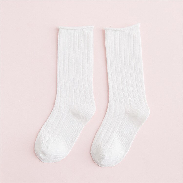 EnkeliBB Korean Style Baby Boy Girls Floor Socks Kids Solid Spring/Summer/Winter Tube Long Socks Toddler tube Sock: White / 4-6Y