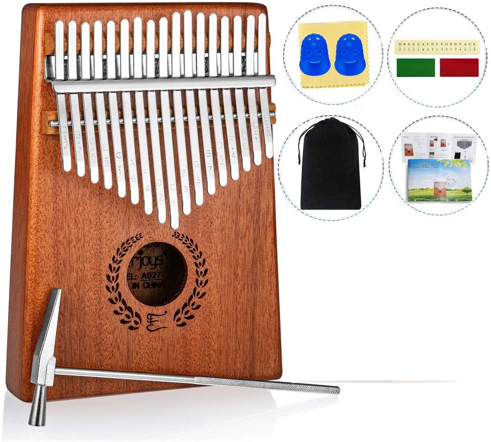 Kalimba tommelfinger klaver 17 nøgler, bærbar mbira finger mbira m / beskyttelsesetui, hurtigt at lære sangbog, tuning hammer, alt i et sæt