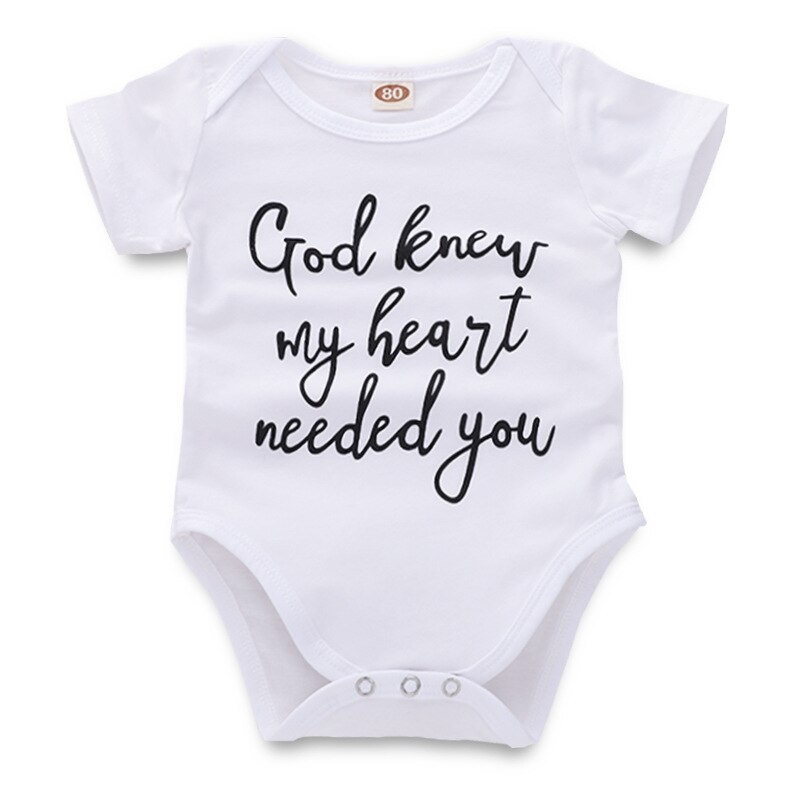 Grappige Tiny Katoen Korte Mouw Baby Bodysuit God Wist Mijn Hart Wit Onesie Jongen Meisje Zomer Outfits Baby Peuter Kleding