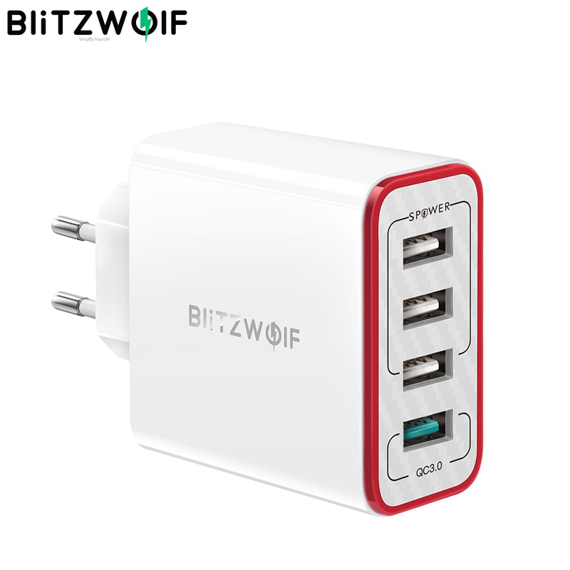 BlitzWolf 4 Häfen QC 3,0 schnell aufladen EU Stecker LED Licht 30W 2,4 A USB Reise Ladegerät Energie3S für iPhone Android Für N-Swich